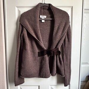 Soft Surroundings Sweater Women's Small Belted Brown Wool Blend Open Cardigan